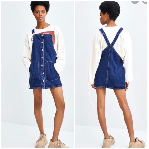 denim pinafore dress zara